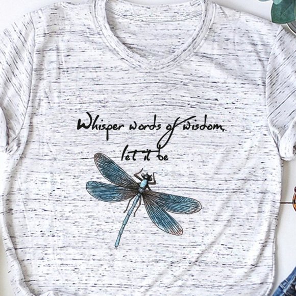 Dragonfly Whisper Words of Wisdom Let it Be Heather Cotton T-shirt NEW - Picture 2 of 7